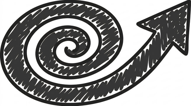 Black spiral arrow doodle in hand drawn scribble style