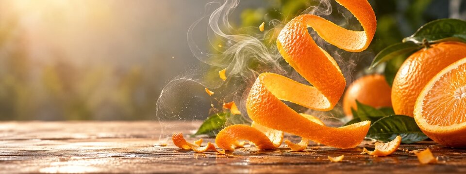 Orange peel spirals with fragrant mist