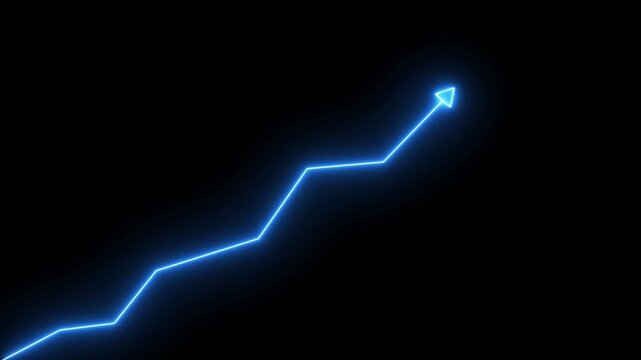 Glowing neon line market Recovery Concept. Successful growth trend red line graph going Up.Abstract neon line arrow business graph on dark black background.neon business graph growth concept animation