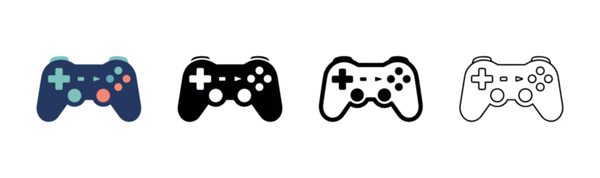 Video game controller icon set in various styles, representing gaming and digital entertainment.