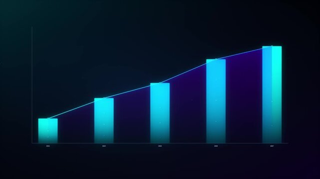 Animated Holographic Blue Bar Chart And Line Graph Showing Upward Corporate Business Growth And Financial Profit Evolution Toward New Year 2027 On Dark Background in A Seamless Loop