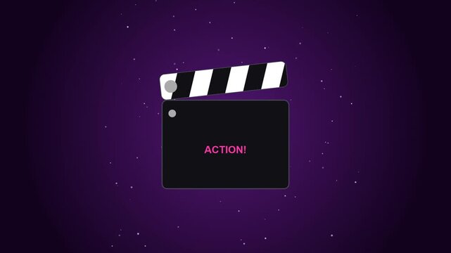 Abstract Cinematic Director Purple Clapperboard Motion Loop Seamles...