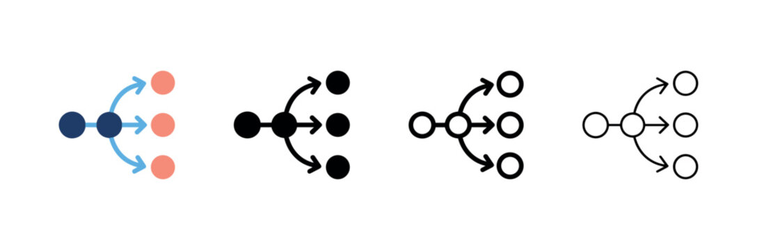Workflow branching nodes icon set for data distribution, process mapping, and logic