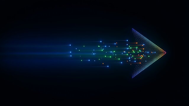 Digital arrow data stream moves towards future progress and technology innovation.