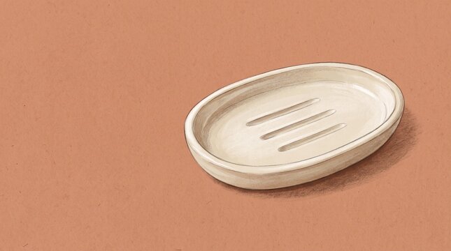 Empty Oval Soap Dish with Three Recessed Grooves