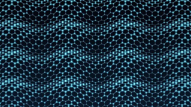 Honeycomb graphene lattice of glowing atoms rippling in waves