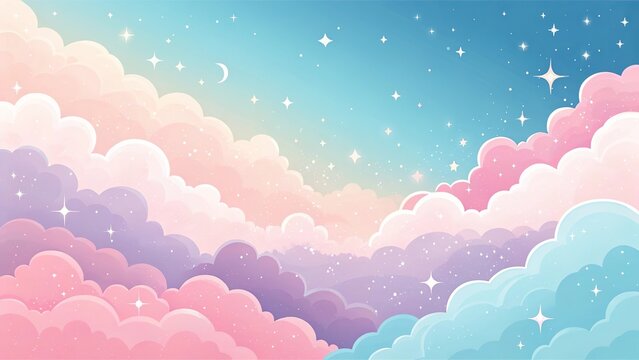 Soft cloud and rainbow gradient background in dreamy pastel tones, creating a whimsical sky backdrop for children's designs, social media, greeting cards and peaceful creative projects.