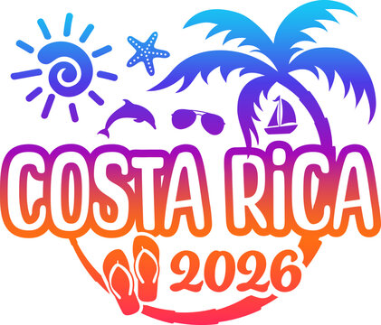 Costa Rica 2026 with Vacation and Trip Elements - Palm Tree Sunglasses Tropical Flowers