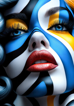 Avant Garde Beauty Portrait With Bold Blue and Yellow Makeup