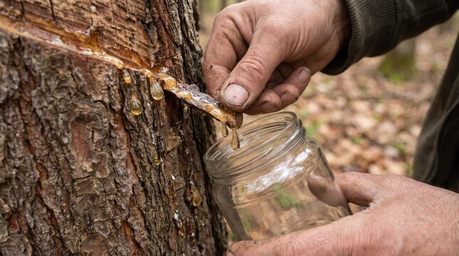 Collecting natural resin from tree