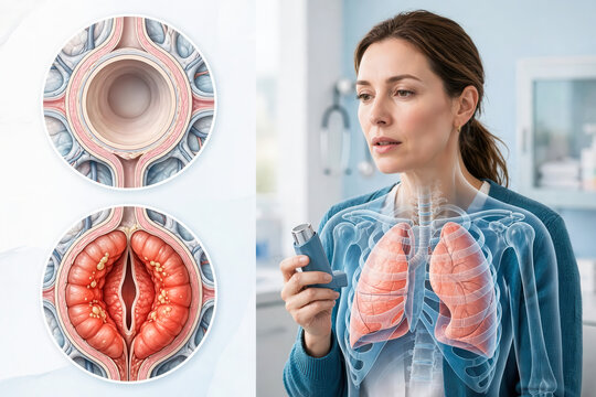 Asthma with Inflamed Narrowed Bronchi and Constricted Airways
