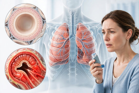 Asthma with Inflamed Narrowed Bronchi and Constricted Airways
