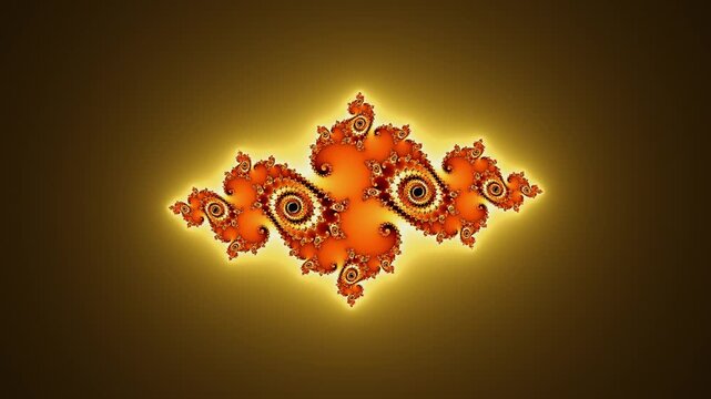 Fiery Julia set fractal with golden seahorse spirals slowly morphing, seamless loop