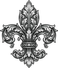 Ornate vintage fleur de lis and heraldic emblem vector set with hand drawn baroque engraving style shield crown and luxury ornament icons © MdArman