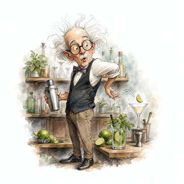 Funny Grandpa Flipping Lime Wedge Behind His Back Into Glass