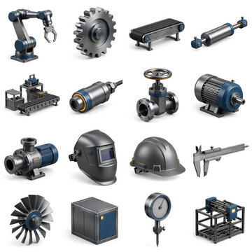 3D Industrial Manufacturing and Engineering Icon Set