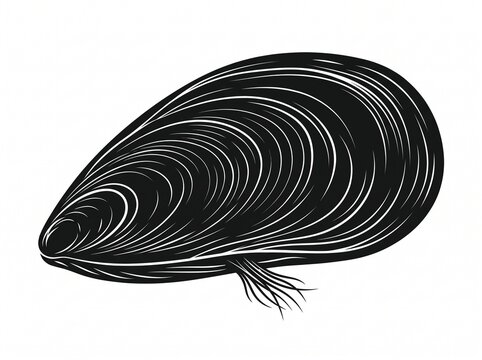 Black mussel silhouette graphic isolated on white background for