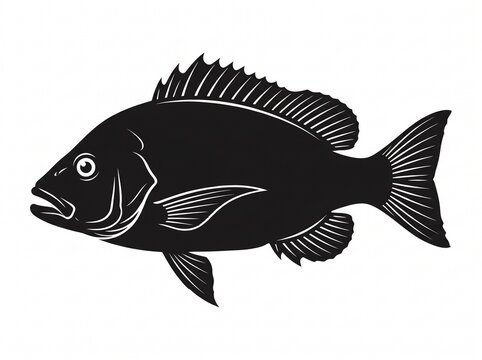 Black silhouette of a snapper fish isolated on white background for