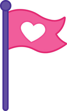 Pink Flag with White Heart Illustration for Love, Romance, Affection and Cute Decorative Design