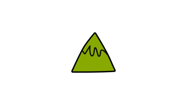 Simple cartoon green mountain illustration isolated on white background. Hand drawn nature element for design, eco concept, travel icon, doodle vector art.
