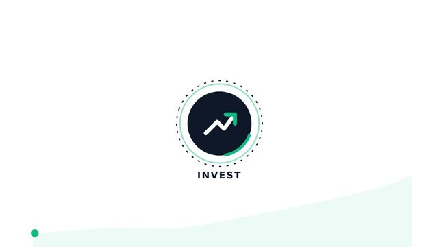 Animation of gold coin moving towards financial growth investment icon