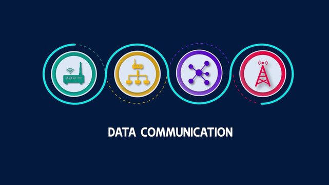 Interactive data communication flow visualizer displaying Wi-Fi transmitter, local bridge, connected endpoints, and cellular telecommunication mast.