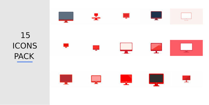 Red Flat Monitor Icon &ndash; Solid Red Vector Symbol for Apps, Websites, UI Kits, Mobile Interfaces, Presentations, Infographics and Modern Digital Design Projects