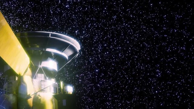 A spacecraft designed for deep space missions floats among countless twinkling stars. Its shining structure reflects human innovation and the quest for knowledge in the universe.