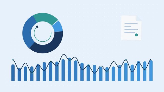 Animated financial data dashboard with pie chart and bar graph analytics business