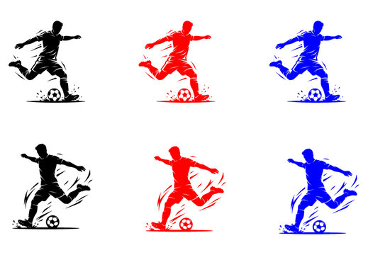 set of silhouettes of people playing football
