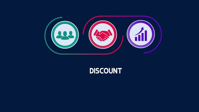Discount offer promotion concept with shopping infographic icons, commercial sale price reduction strategy and retail business marketing background.