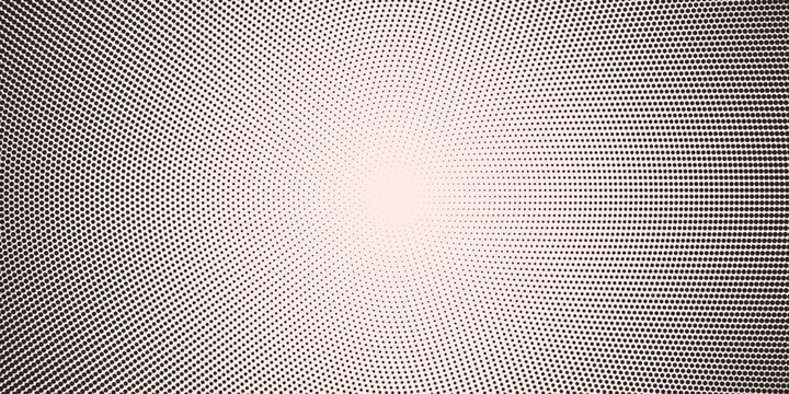 Monochrome halftone radial dot pattern background with vintage stippling screen texture