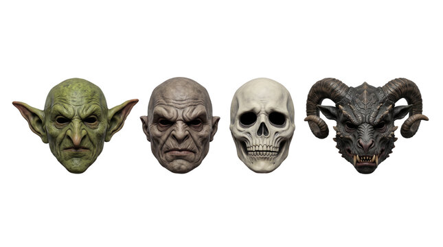 fantasy monster masks goblin orc skull demon isolated on transparent background png
