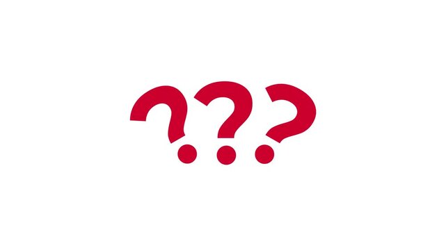 Animated triple red question mark symbols, clean white background motion graphic, dynamic FAQ query loop element