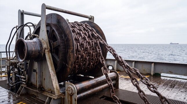 Offshore Anchor Handling Winch Drum Spooled With Heavy Mooring Chain