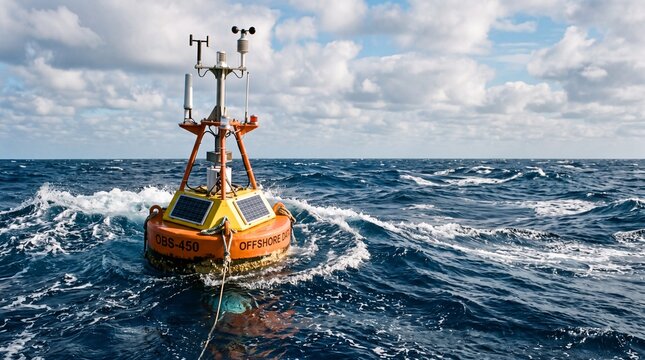 Offshore Meteorological Ocean Buoy Floating In Rolling Seas