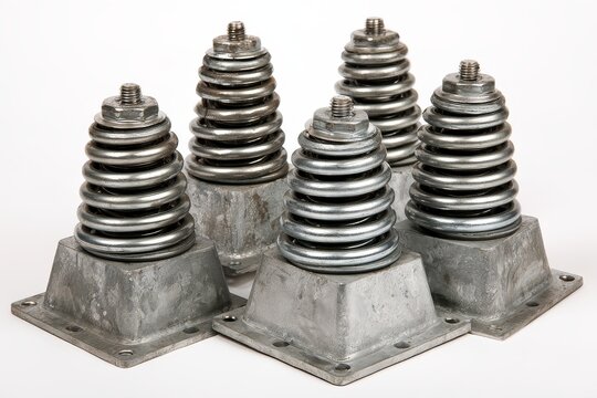 Alternate view of black industrial spring isolators with clear engineering detail