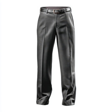 Mens black dress trousers with belt isolated on white background, formal business slacks for professional attire, classic tailored suit pants