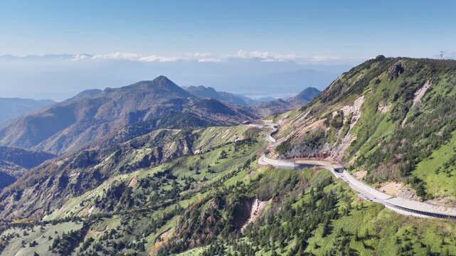 Winding National Route 292 Across Shibu Pass in Japan