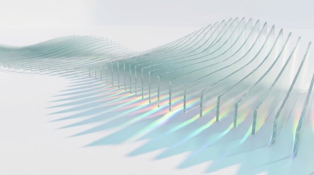 Abstract Parametric Glass Waves with Iridescent Rainbow Light Refractions