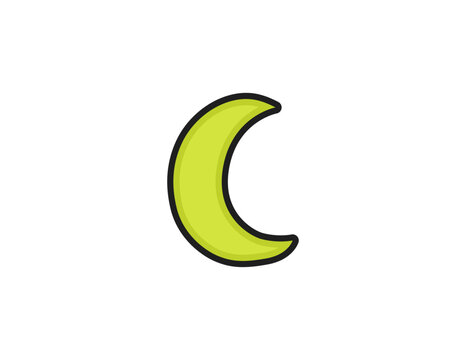 Cute green crescent moon vector icon. Simple flat cartoon style illustration isolated on white background. Night, space and astronomy symbol.