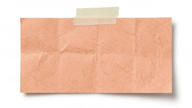 Three rectangular pieces of wrinkled orange paper attached with adhesive tape on white background studio with pieces textured
