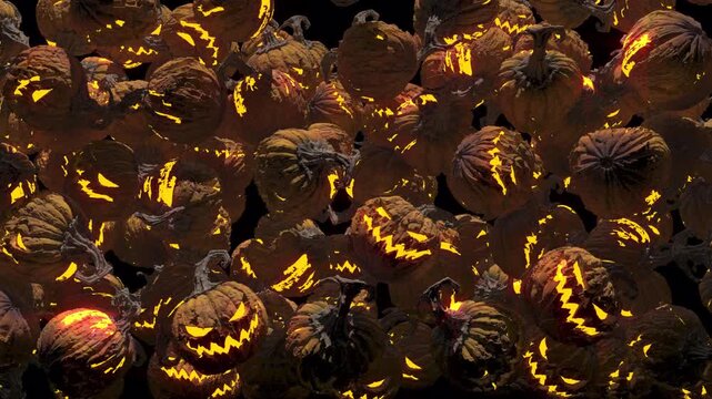 Scary Halloween Pumpkin Heads Drop Down and Fill Screen with Alpha Matte 