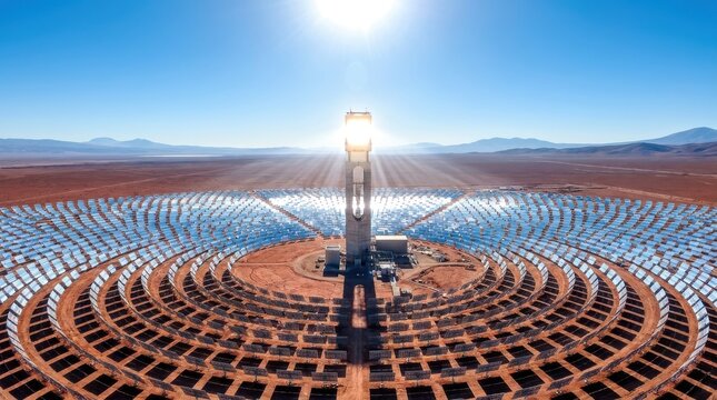 Concentrated Solar Power Plant with Central Tower and Heliostats
