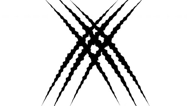Werewolf Dual Cross X Gouge Claw Scratch Transition Matte 4K Seamless Loop on Black Background