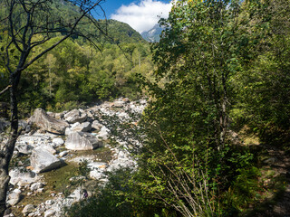 Verzasca River trail (Sentiero Verzasca) from Sonogno to Lavertezzo, Switzerland © Catalin
