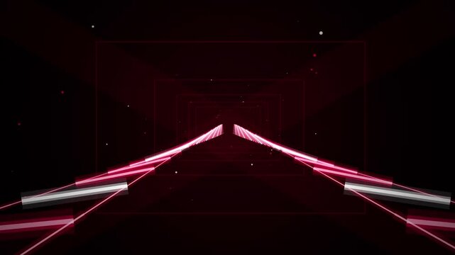 Futuristic Neon Pink Red Laser Runway Highway Perspective with Speed Lines and Gates, Cyber VJ Particle Motion Loop