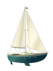 Classic Sailing Yacht with Cream Sails and Teal Hull Isolated © DKN Media