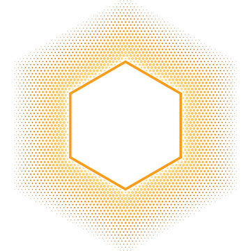 Orange halftone glow around hexagon frame on transparent background