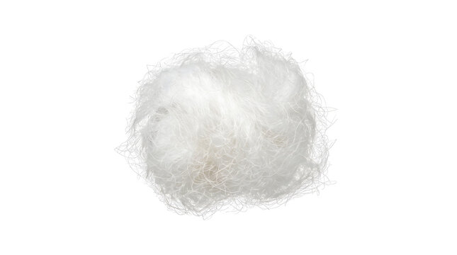 Soft white cotton wool ball with fluffy texture for cosmetic application and medical use or textile industry raw materials on transparent background.